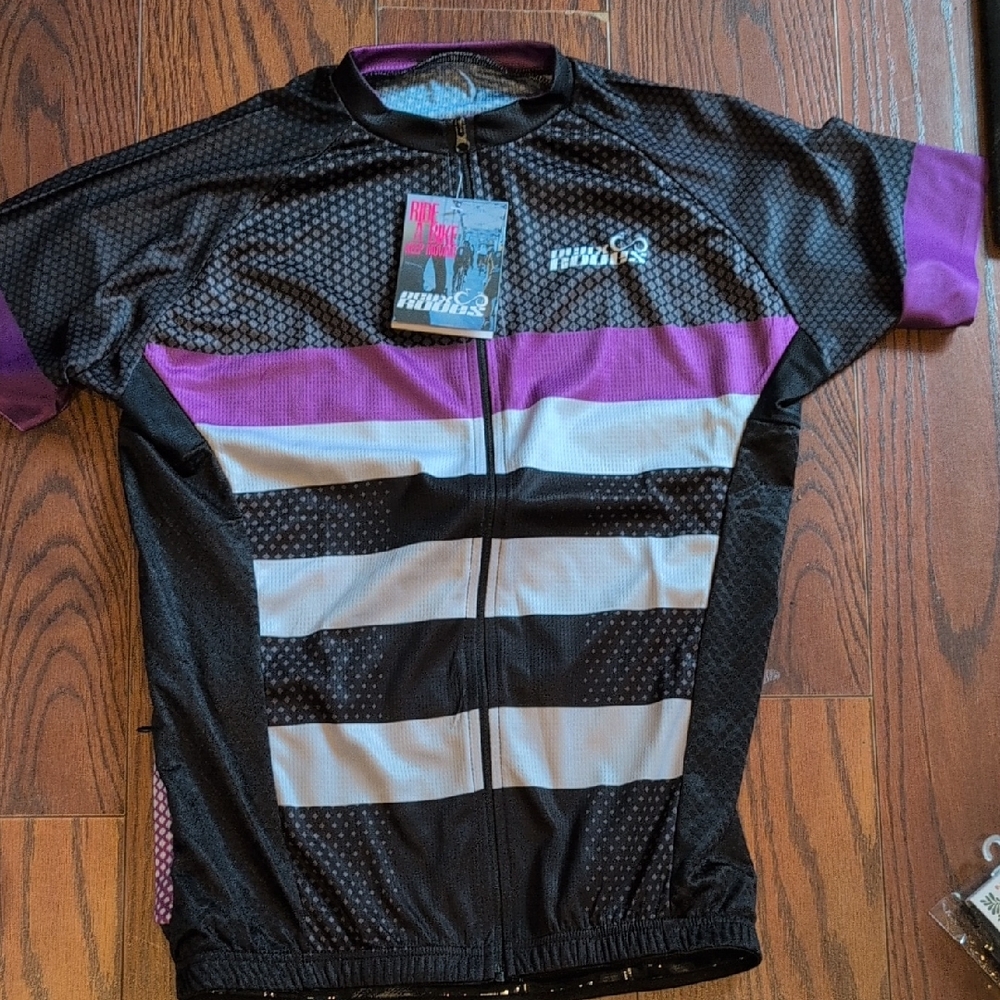 NWT XL Deux Roues Cycling Jersey in Black and Purple Short Sleeve